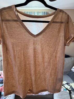 SHEIN Brown V-Neck Short Sleeve Tee